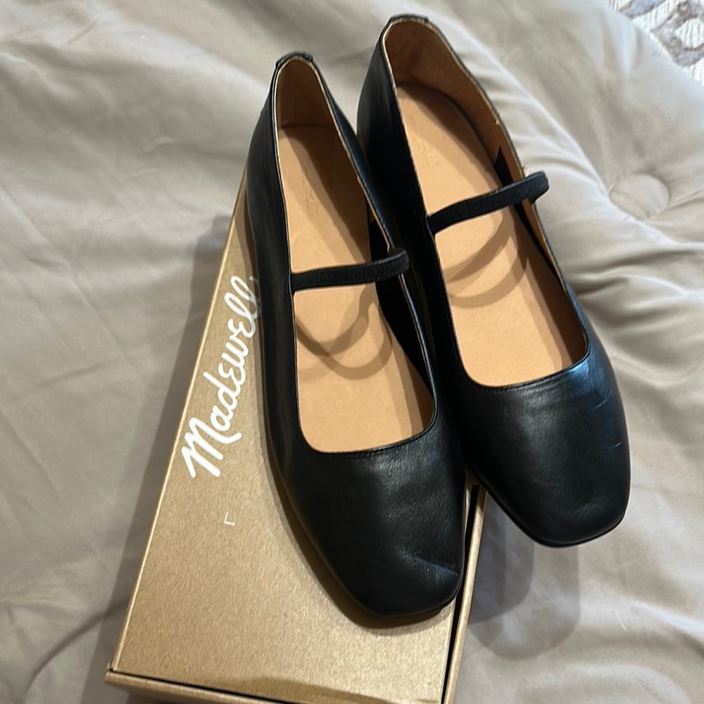 Madewell Black Leather Flats with Mary Jane Strap